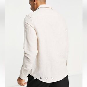 ASOS DESIGN regular smart linen shirt with penny collar in ecru sold out